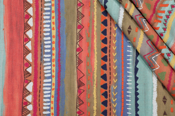 TFA Classic Charm Printed & Embroidered Drapery Fabric in Fiesta 