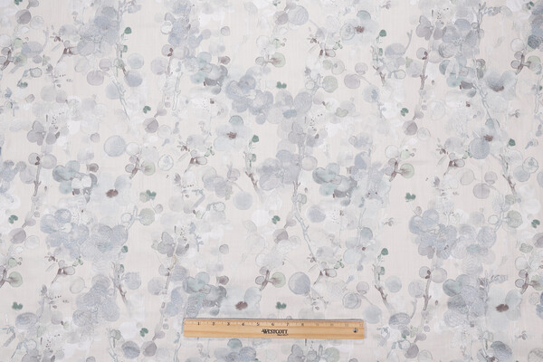 TFA Lobelia Printed & Embroidered Drapery Fabric in Seamist 