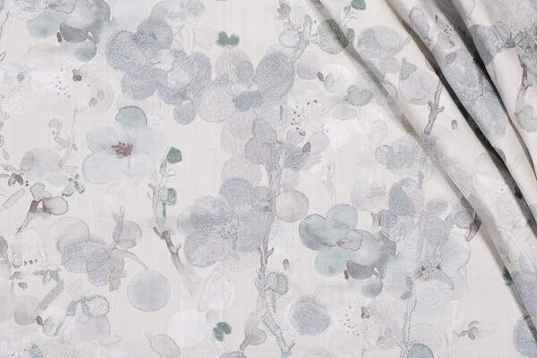 TFA Lobelia Printed & Embroidered Drapery Fabric in Seamist 