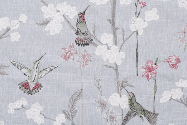 Sample of Swavelle/Mill Creek Hummingbird Garden Embroidered Drapery Fabric in Spring 