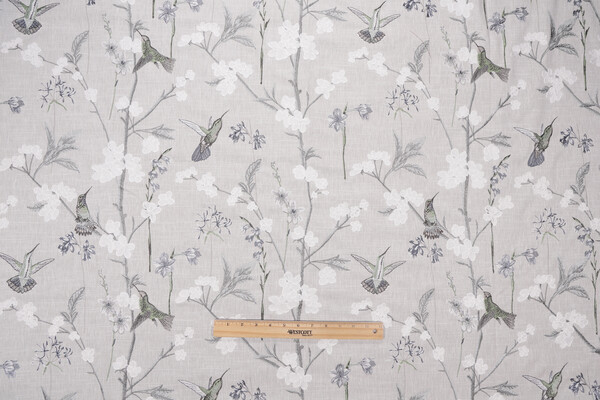 Sample of Swavelle/Mill Creek Hummingbird Garden Embroidered Drapery Fabric in Frost 