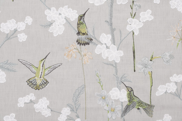 Sample of Swavelle/Mill Creek Hummingbird Garden Embroidered Drapery Fabric in Jade 