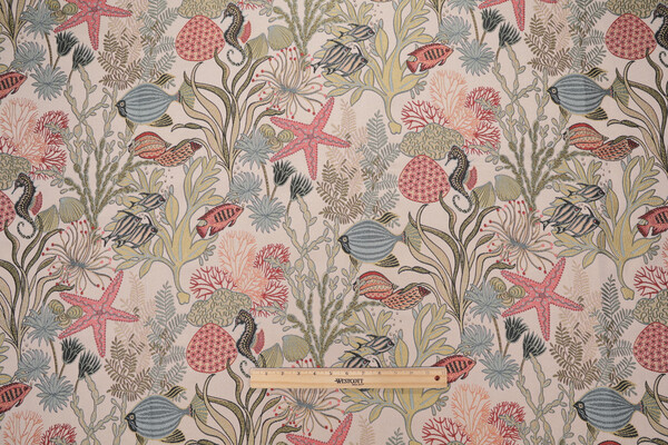 TFA Holy Mackerel Latex Backed Tapestry Upholstery Fabric in Aqua 