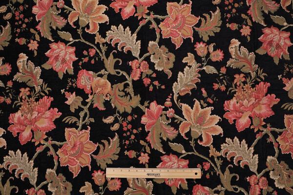 TFA Petunia Chenille Tapestry Upholstery Fabric in Black 