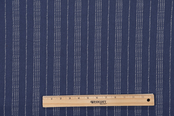 Nate Berkus Litton Stripe-Paramount Printed Cotton Drapery Fabric in Dark Blue for Swavelle/Mill Creek 