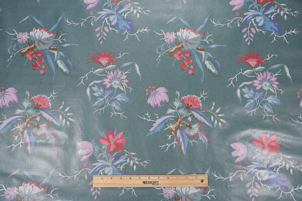 Fonthill Fleur Mystere Printed Polished Cotton Drapery Fabric in Multi/Teal