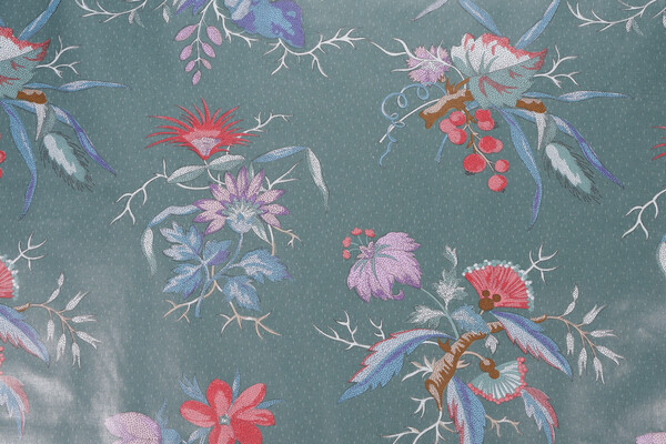 Fonthill Fleur Mystere Printed Polished Cotton Drapery Fabric in Multi/Teal