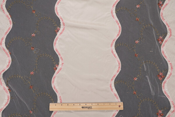 Scalamandre Dorisse Embroidered Sheer Silk Drapery Fabric in Strawberry Cream