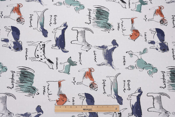 Sample of Puppy Parade Woven Upholstery Fabric in Mint 