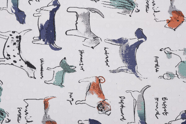 Sample of Puppy Parade Woven Upholstery Fabric in Mint 