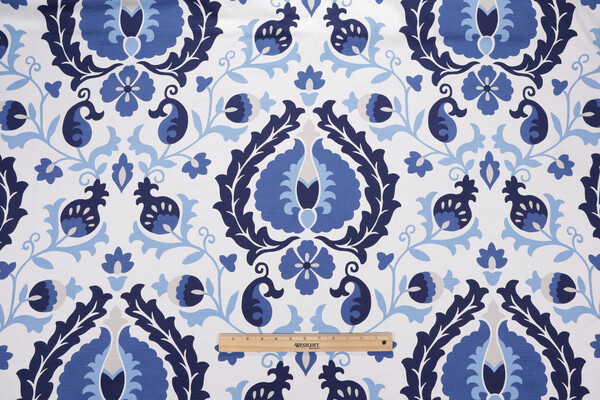 Jaclyn Smith Home-Trend Hallie Printed Drapery Fabric in Navy for Fabricut