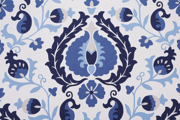 Jaclyn Smith Home-Trend Hallie Printed Drapery Fabric in Navy for Fabricut