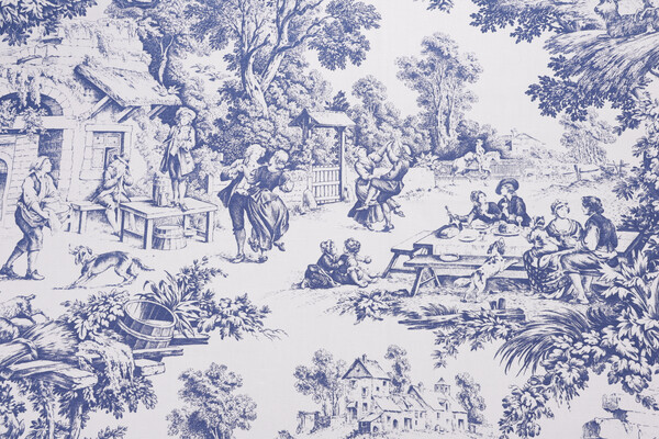 1 Yard Dutton Toile Printed Cotton Drapery Fabric in Navy