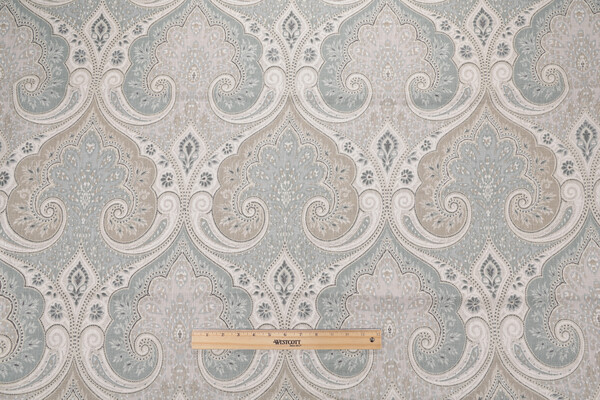 1 Yard Portfolio Textiles Latika Printed Linen Drapery Fabric in Seafoam for Kravet CLOSEOUT