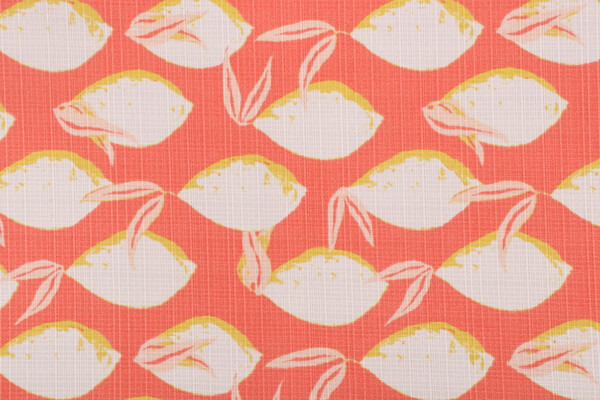 Solartex Lemons Printed Textured Polyester Outdoor Fabric in Coral