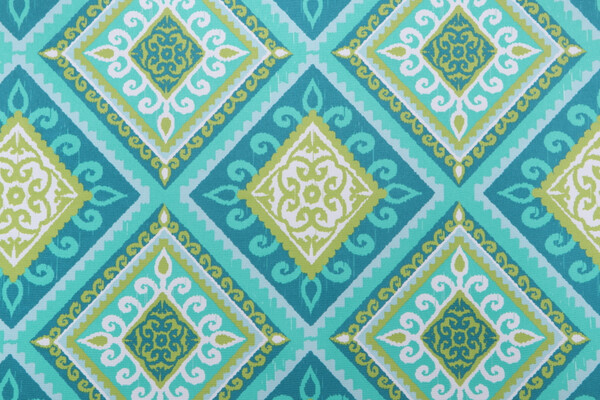 Terrasol - Spanish Tile Printed Polyester Outdoor Fabric in Peacock