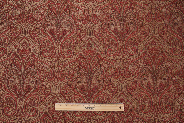 Sample of Briggs Paisley Woven Chenille Upholstery Fabric in Brick 