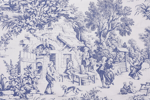 Dutton Toile Printed Cotton Drapery Fabric in Navy