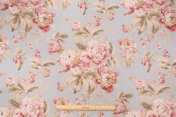 Waverly Fleuretta Printed Cotton Drapery Fabric in Mist