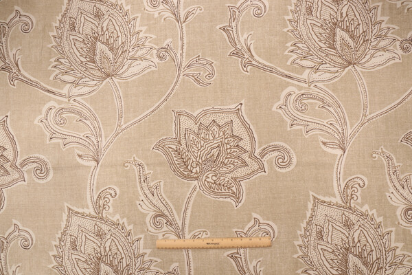 Thibaut Orissa F97915 Printed Linen Blend Drapery Fabric in Beige