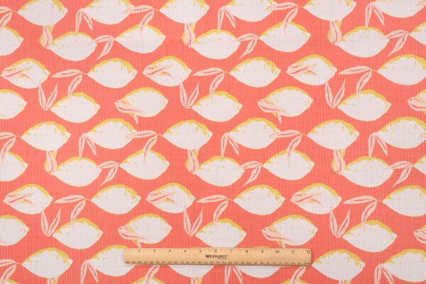 Solartex Lemons Printed Textured Polyester Outdoor Fabric in Coral