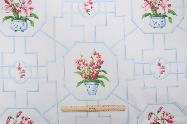 Thibaut Orchid F93127 Printed Cotton Drapery Fabric in Off-White