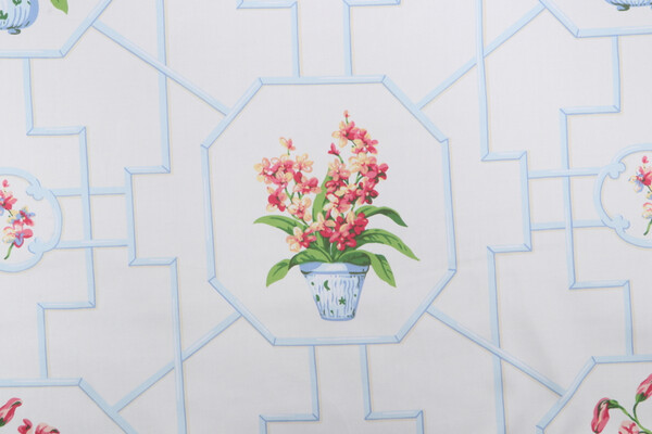 Thibaut Orchid F93127 Printed Cotton Drapery Fabric in Off-White