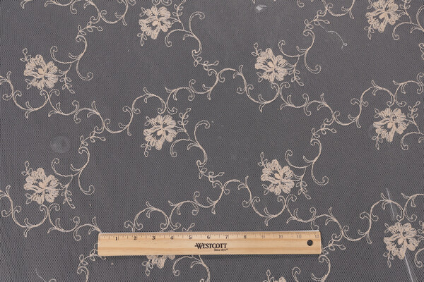 Scalamandre Fleurville 120 inch Sheer Embroidered Drapery Fabric in Beurre Beige