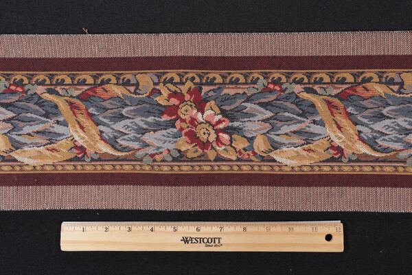 Scalamandre Amadeus Border 6&#39;&#39; Tapestry Border Fabric in Bordeaux/Sky