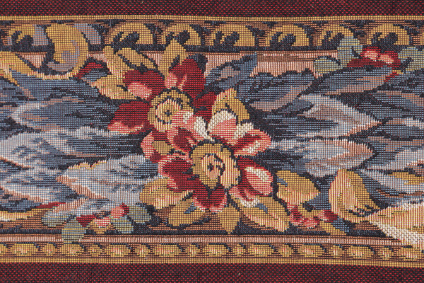 Scalamandre Amadeus Border 6&#39;&#39; Tapestry Border Fabric in Bordeaux/Sky