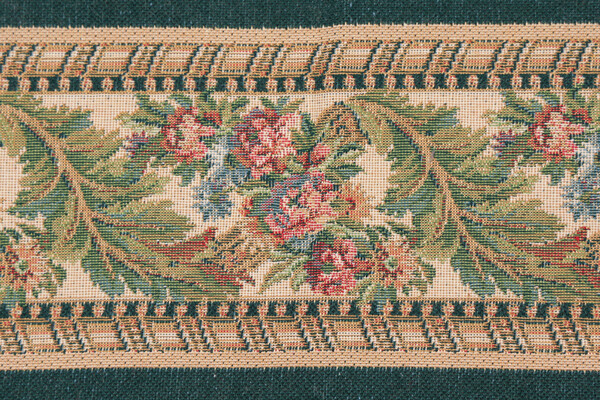 Scalamandre PM Border Seven 4.5&#39;&#39; Tapestry Border Fabric in Green,Cream,Rose