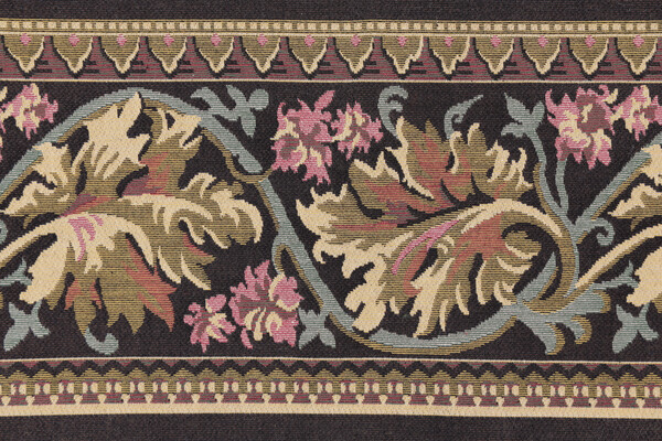 Click for 11.75 Yards Scalamandre Leaves 6'' Border Tapestry Border Fabric in Black/Gold Scalamandre Leaves 6'' Border Tapestry Border Fabric in Black/Gold