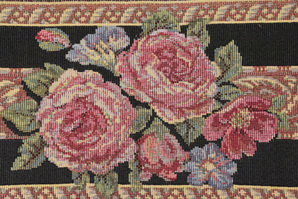 Sample of Scalamandre Fiori Grande Border 11&#39;&#39; Tapestry Border Fabric in Black 