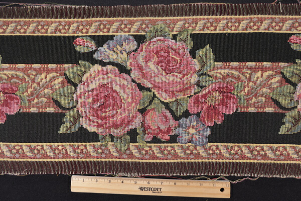Sample of Scalamandre Fiori Grande Border 11&#39;&#39; Tapestry Border Fabric in Black 