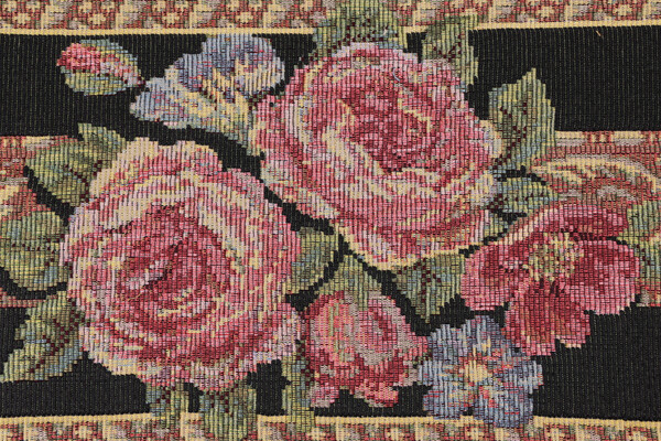 Sample of Scalamandre Fiori Grande Border 11&#39;&#39; Tapestry Border Fabric in Black 