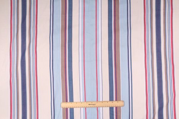 Onyx Age 768 Woven Stripe Decorator Fabric in White Blue Red