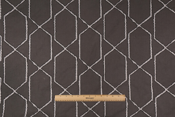 Onyx Age Structure Embroidered Cotton/Linen Decorator Fabric in Smoke