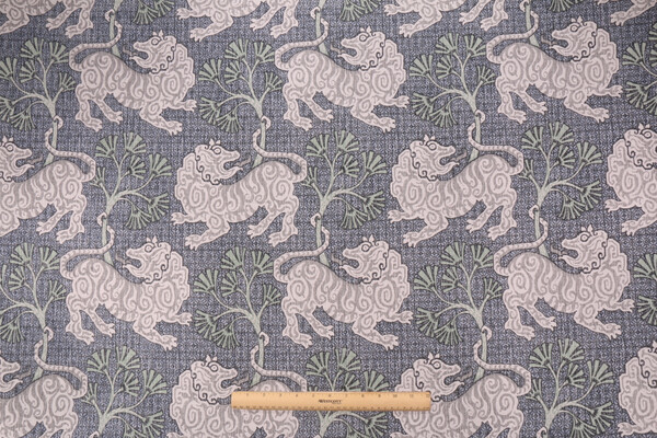 P Kaufmann Lion Dance Printed Cotton Drapery Fabric in Indigo