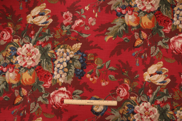 P Kaufmann Queensland Printed Cotton Drapery Fabric in Crimson