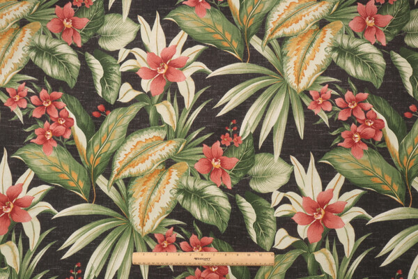 Click for 2 Yards Richloom Solarium Tahiti Printed Polyester Outdoor Fabric in Noir Richloom Solarium Tahiti Printed Polyester Outdoor Fabric in Noir