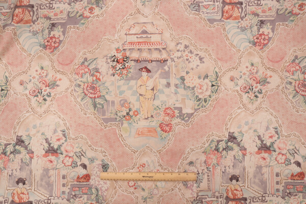 P Kaufmann Teahouse Toile Printed Cotton Twill Drapery Fabric in Blush