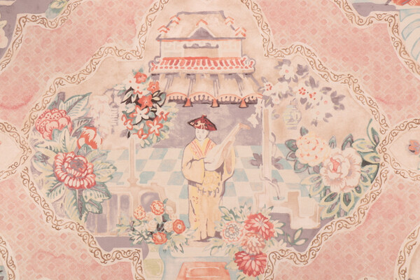 P Kaufmann Teahouse Toile Printed Cotton Twill Drapery Fabric in Blush