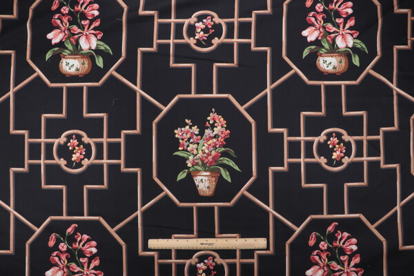 Thibaut Orchid F93126 Printed Cotton Drapery Fabric in Black