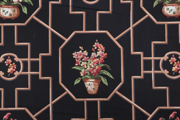 Thibaut Orchid F93126 Printed Cotton Drapery Fabric in Black