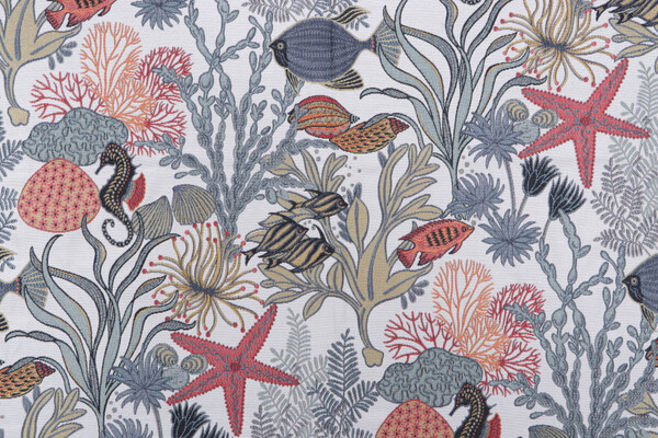 Swavelle/Mill Creek Fish Sticks Tapestry Upholstery Fabric in Marine