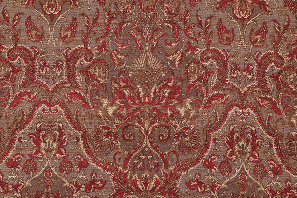 Edna Woven Chenille Damask Upholstery Fabric in Red/Gold