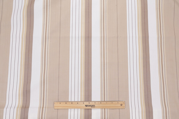 Fonthill Saratoga Stripe Printed Cotton Drapery Fabric in Neutral Multi