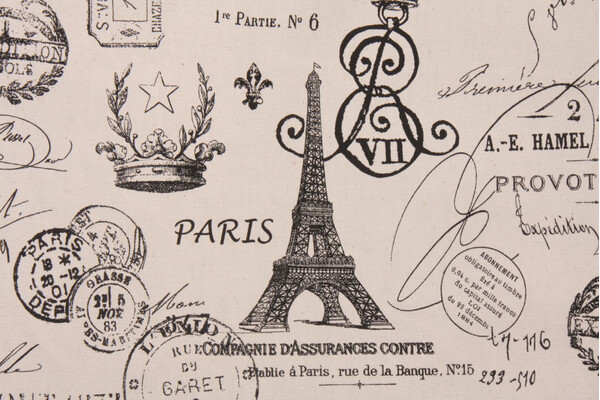 Premier French Stamp Printed Cotton Drapery Fabric in Onyx/Natural