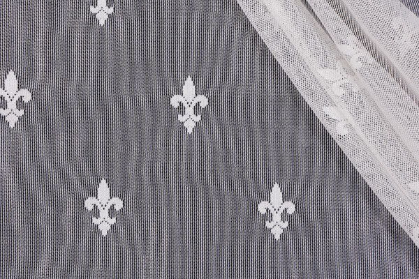 Fleur De Lis Embroidered Sheer Drapery Fabric in Ivory