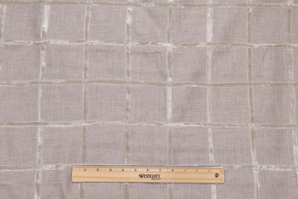 Platinum Box Embroidered Linen Drapery Fabric in Platinum